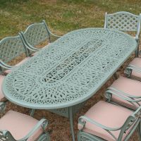 The "Greenleigh" 8-Seater Outdoor Dining Set - Sage Green Table From Above The "Greenleigh" 8-Seater Outdoor Dining Set - Sage Green Table From Above