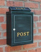 Antique Green "Oxford" Wall Mounted Post Box with Gold Detail Digital Illustration Antique Green "Oxford" Wall Mounted Post Box with Gold Detail Digital Illustration