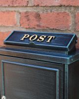 The Antique Green "Oxford" Wall Mounted Post Box with Gold Detailing Showing The Top Of The Post Box The Antique Green "Oxford" Wall Mounted Post Box with Gold Detailing Showing The Top Of The Post Box