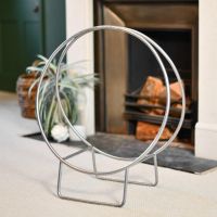 Modern Circular Log holder in a Pewter Finish Modern Circular Log holder in a Pewter Finish