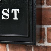 Close up of Black Wall Mounted Post Box  Close up of Black Wall Mounted Post Box