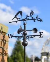 Steel Robin On Branch Weathervane