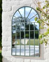Rustic green metal arched garden mirror