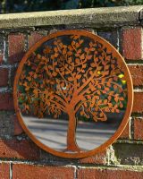 Rustic Steel Mirrored Wall Art With Oak Tree