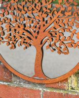Rustic Steel Mirrored Wall Art With Oak Tree details