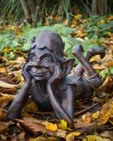 "Daydreamer Pixie" Resin Garden Sculpture Bronze and Verdigris - 42cm in situ