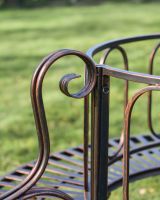 Ornate arm rests around the bench.