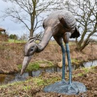 Verdigris Finish Crane Garden Sculpture in Situ 