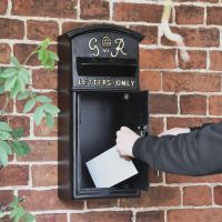 Black & Gold "Goldney" King George Curved Roof Post Box with Door Open 