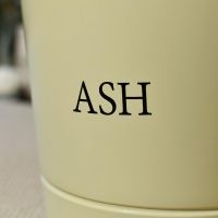 Close up of Cream Bucket with "ASH" 