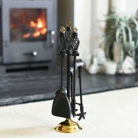 "Dudley" Polished Brass & Black Iron Fireside Companion Set 45cm