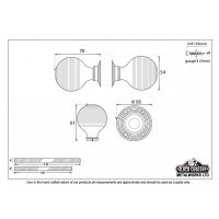 Ebony Beehive Door Knob Set Dimension Diagram