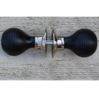 Ebony Round Beehive Door knobs and Bright Chrome Rose
