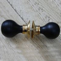 Ebony Round Beehive Door knobs and Polished Brass Rose