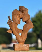 Cast Iron Rustic Embracing Couple Garden Sculpture