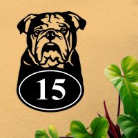English Bulldog Iron House Number Sign