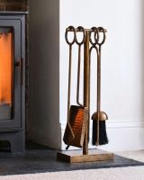 "Middleton" Hammered Antique Brass Companion Set in Situ in Front of the Fire Place Digital Illustration