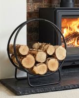 Black Contemporary Circular Log Rack & Holder With Handle - 45cm Digital Illustration