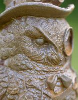 Close-up of Cast Iron Steampunk Owl Sculpture