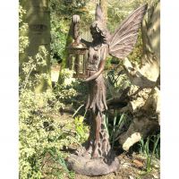 Fairy Garden Sculpture Holding a Metal Candle Lantern