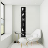 "FAMILY" Black Scrabble Square Letters in a Modern Sitting Room "FAMILY" Black Scrabble Square Letters in a Modern Sitting Room