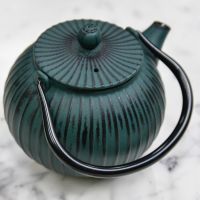 Japanese Inspired "Farleigh" Green Cast Iron Teapot in Situ