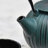 Close-Up of Spout on "Farleigh" Green Cast Iron Teapot 