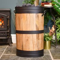 Wooden Log Basket With Black Rims Wooden Log Basket With Black Rims