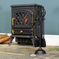 Black "Kingfisher" Companion Set in Situ Next to the Fireplace