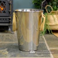 stainless Steel Log Holder with Suede Handles stainless Steel Log Holder with Suede Handles