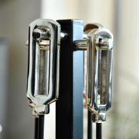 Close up of Modern Nickel Handles on Companion Set 