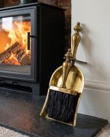 The “Merradew Manor” Brush & Pan Set in a Beautiful Traditional Home next to a Log Burner Stove - Digital Illustration