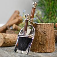 Fireplace cleaning set, finished in chrome & hardwood