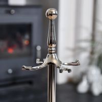 Close up of Polished Steel Companion Set Stand  Close up of Polished Steel Companion Set Stand