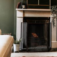 Square Simplistic Contemporary Brushed Gold Three Fold Fireguard Insitu Square Simplistic Contemporary Brushed Gold Three Fold Fireguard Insitu