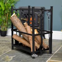 Log Basket with Fireside Tools Finished in Black