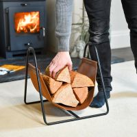 Black Steel & Brown Leather Log Holder in Situ 