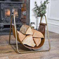 Steel & Leather Log Holder on Wooden Floor 