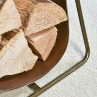 Bronze Steel & Brown Leather Log Holder 