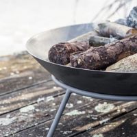 Steel Fire Bowl & Tripod Stand Close Up Steel Fire Bowl & Tripod Stand Close Up