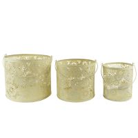 Set of three floral baskets finished in a shabby chic cream