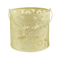 Cream floral basket with handle