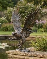 Freestanding "Jaspar" Cast Aluminium Golden Eagle & Fish Garden Sculpture ai illustration