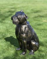 Freestanding Cast Aluminium Sitting Bulldog Garden Sculpture in Situ