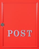 The Red "Oxford" Wall Mounted Post Box with Gold Detailing Showing a Close up of the Access Cover The Red "Oxford" Wall Mounted Post Box with Gold Detailing Showing a Close up of the Access Cover