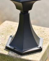 Close up of intricate frosted glass pillar light base