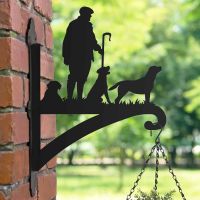Steel Hanging Basket Bracket with Game Season "Labrador Trio" Topper