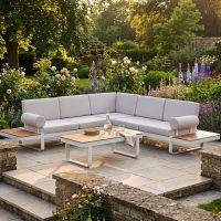 Garden Lounge Furniture Set In Cream digital illustration dressed table