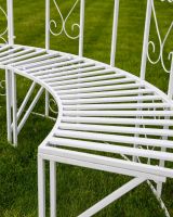 "Kensington" Domed Wrought Iron Gazebo - Vintage Cream Close up of Slats on Bench