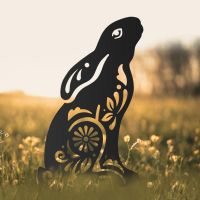 Black Sheet Steel Silhouette with Gazing Hare "Floral Twist" Design Black Sheet Steel Silhouette with Gazing Hare "Floral Twist" Design